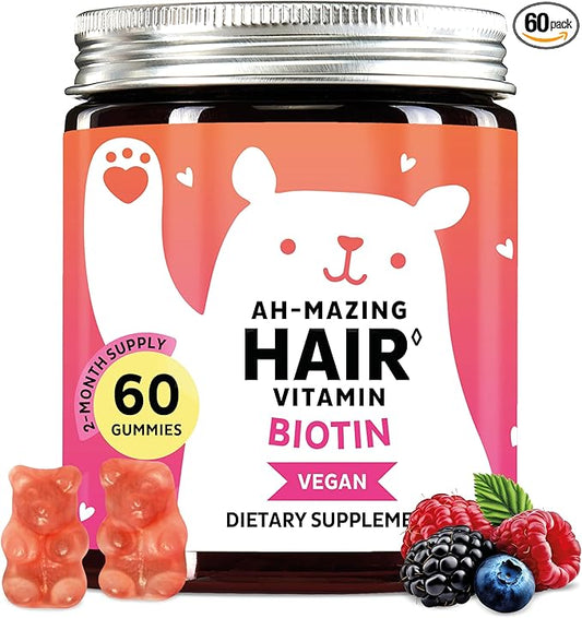 Biotin Gummies for Hair, Skin & Nails. 5,000 mcg High Potency Vegan Vitamins for Faster Hair Growth, Stronger Nails & Healthy Skin. with Vitamins C & E, 60 Gummies-StrideForce Fitness