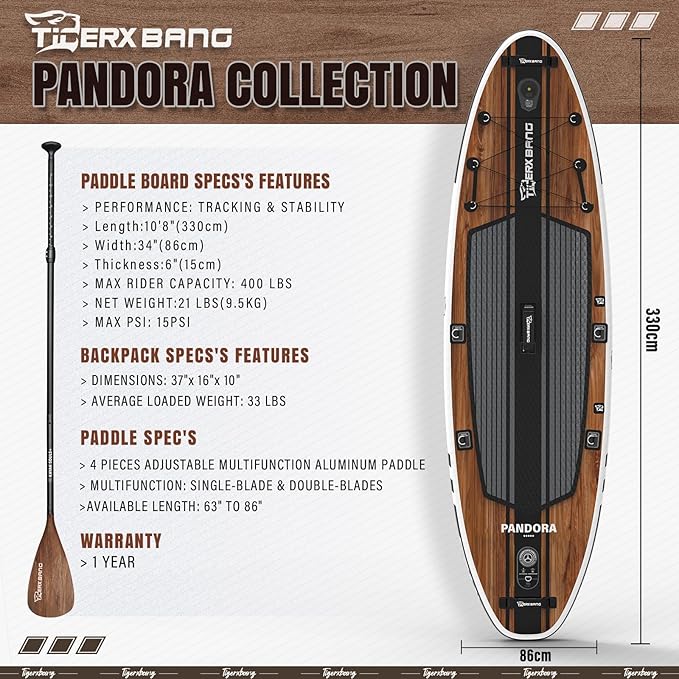 Paddle Board, 10.8' Stand Up Paddle Board with Premium Complete Inflatable SUP Accessories, Extra Wide Paddleboards for Adults & Kids-Pandora Collection-StrideForce Fitness