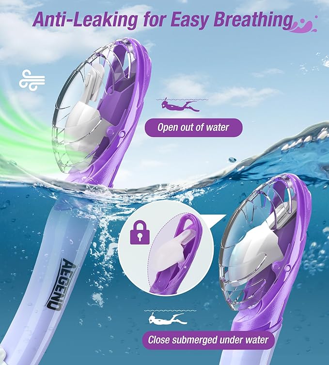 Aegend Dry Snorkel, Dive Mask Easy-Breath Free Diving Snorkel for Snorkeling Scuba Diving Freediving Swimming, with Top Dry Valve and Food-Grade Silicone Mouthpiece-StrideForce Fitness
