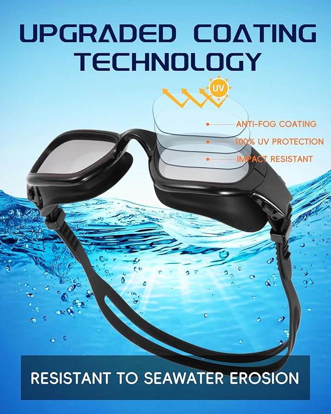 Swim Goggles, Goggles Adult with Swimming Cap, Nose Clip & Ear Plugs, UV Protection Anti-Fog Lens and Case for Adult-StrideForce Fitness