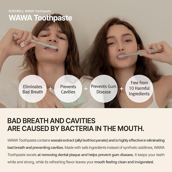 ROROBELL Wawa Toothpaste Made for My Boyfriend's Bad Breath, Sensitive Teeth, Improvement of Gum Problems/Peppermint Flavor/Made with Wasabi I 3.53 fl.oz (Pack of 5)