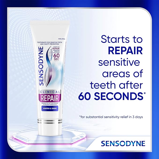 Sensodyne Clinical Repair Whiten & Shine Toothpaste for Sensitivity Relief, 3.4 oz (3 Pack)