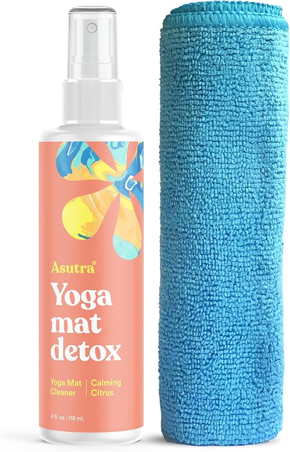 ASUTRA Yoga Mat Cleaner Spray (Calming Citrus), 4 fl oz - No Slippery Residue, Organic Essential Oils, Deep-Cleansing for Fitness Gear & Gym Equipment, Microfiber Towel Included-StrideForce Fitness