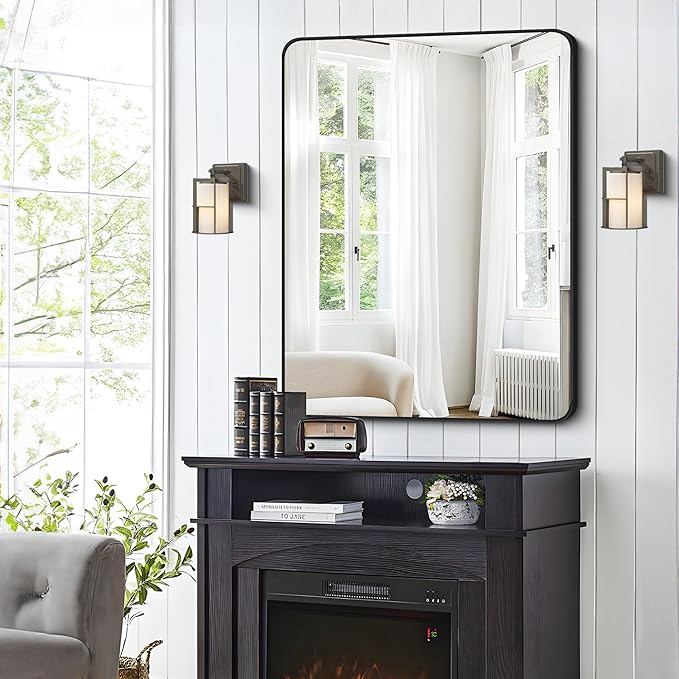 FORBATH Bathroom Mirror 30" X 40", Large Rectangular Wall Mirror, Black Metal Framed Rounded Corner Wall Mounted Mirror for Bathroom Bedroom Entryway Decor(Horizontal/Vertical)-StrideForce Fitness