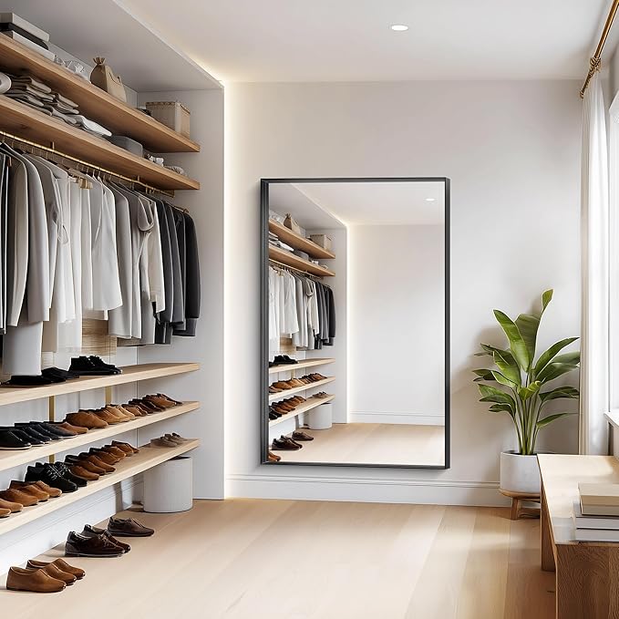 Black Bathroom Mirror, 60x40 Inch Rectangular Framed Mirror, Large Wall Mounted Bathroom Vanity Mirror Over Sink for Bedroom,Restroom, Living Room, Hangs Vertically or Horizontally-StrideForce Fitness