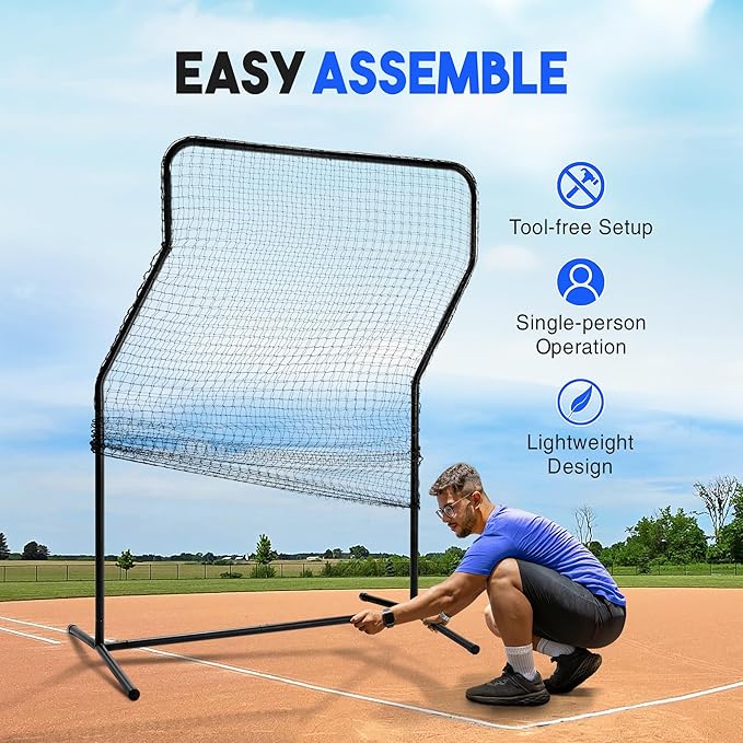 Yes4All Portable L-Screen Baseball 7x7ft with 2 Baseballs, Rubber Wheels - L Screen Baseball for Batting Cage, Protective Pitching Screen Net Double Layers, Carry Bag Included-StrideForce Fitness