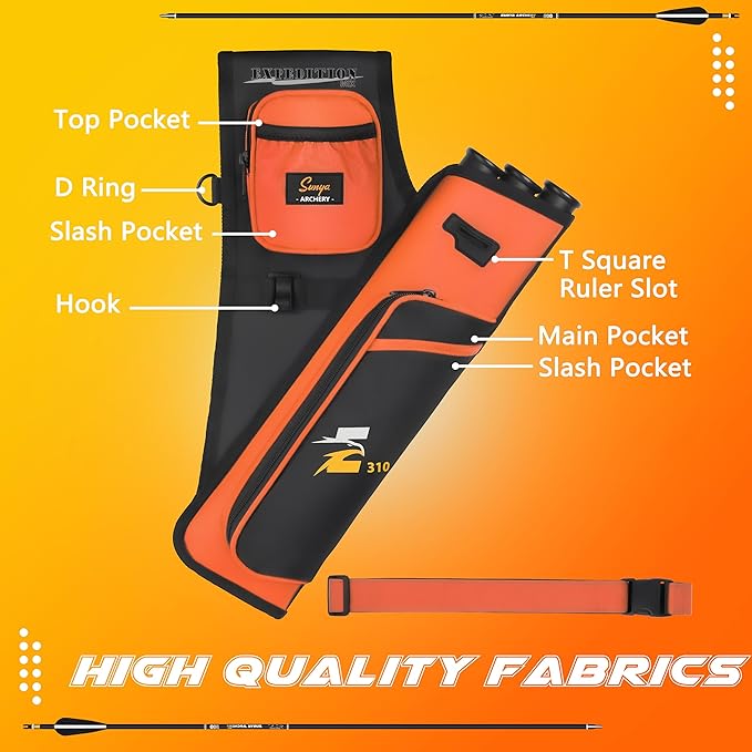 SUNYA Archery Hip Quiver for Arrows. Includes 3 Tubes Arrow Holder, Accessories Pockets and Waist Belt. Fit for Compound and Recurve Bow Practice.-StrideForce Fitness