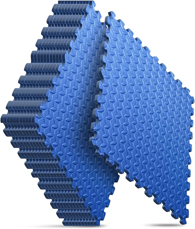 Home Gym Mat, Puzzle Exercise Mat, EVA Interlocking Foam Floor Tiles for Home Workout Equipment and Kids' Play Areas - Blue, 24 in x 24 in x ½ in - 12 Tiles (Blue, 12 Pack 48 sq ft)-StrideForce Fitness