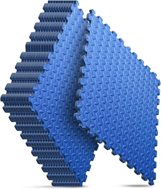 Home Gym Mat, Puzzle Exercise Mat, EVA Interlocking Foam Floor Tiles for Home Workout Equipment and Kids' Play Areas - Blue, 24 in x 24 in x ½ in - 12 Tiles (Blue, 12 Pack 48 sq ft)-StrideForce Fitness