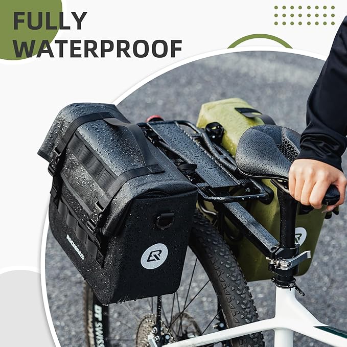 ROCKBROS Bike Panniers 15L Capacity Waterproof Bike Rack Bag Bicycle Panniers for Cycling Commuting Bikepacking Black-StrideForce Fitness