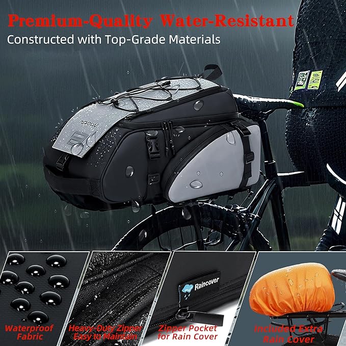 19L Reflective Bike Rack Bag Water Resistant Cycling Pannier Saddle Shoulder Bag with Rain Cover 4-in-1 Versatile Bag Accessories for Travel Commuting Shopping Outdoor Cycling Night-Riding Fitness-StrideForce Fitness