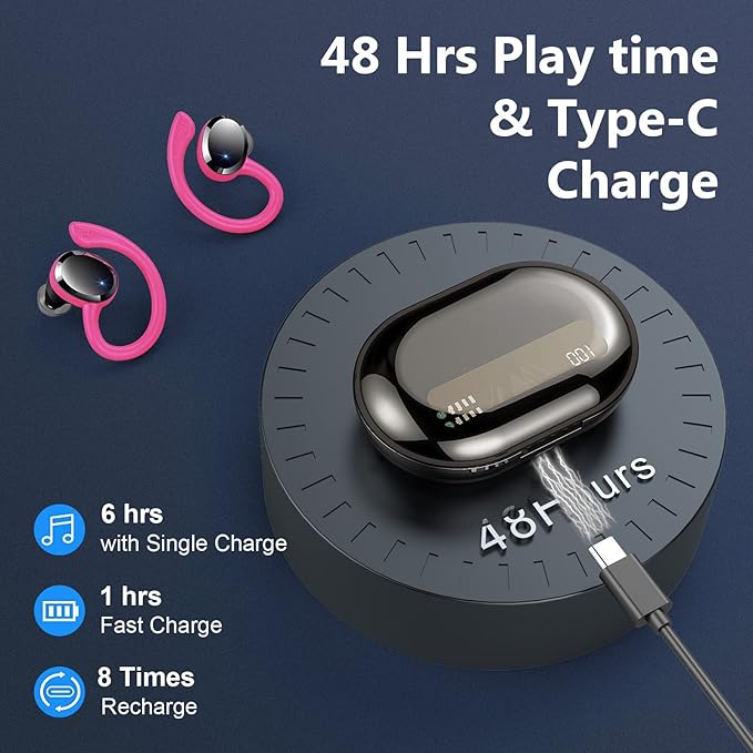 Wireless Earbuds Sport Bluetooth Headphones 5.4, 2025 Bluetooth Earbuds 4 HD Mic, Over-Ear Buds with Earhooks ENC Noise Canceling Earphones, 48Hrs Stereo, IP7 Waterproof Headset for Workout/Running-StrideForce Fitness