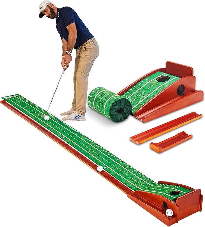 Perfect Practice Golf Putting Mat - Portable Putting Green, Indoor & Outdoor Practice, with Ball Return - Golf Training Aid for Home, Office, Backyard - Golfing Gifts for Men-StrideForce Fitness