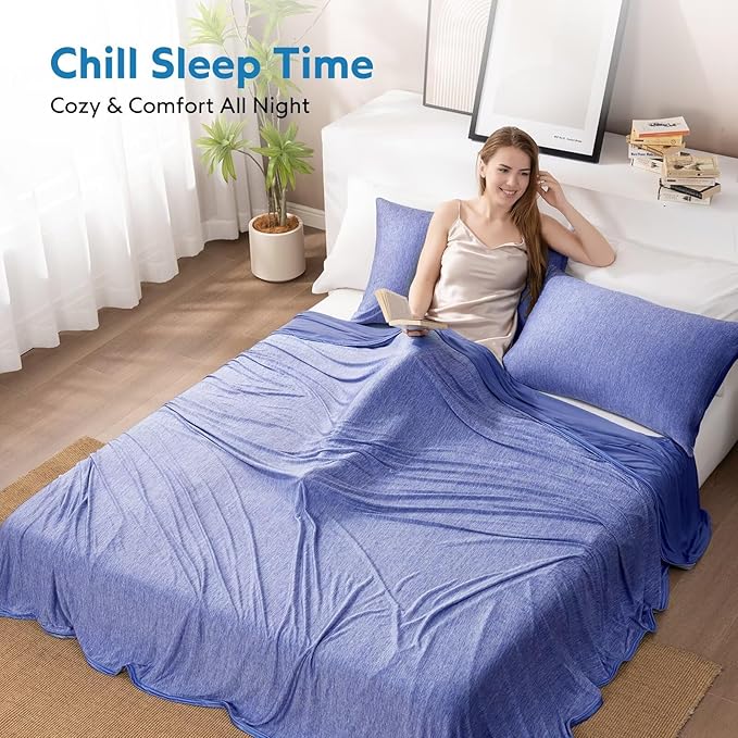 HOMFINE Cooling Blankets for Hot Sleepers - Summer Blanket Thin Lightweight Breathable Soft Double Side Enhanced Cooling for Bed Couch Sofa, Keep Cool for Night Sweats (Dark Blue, 60 x 80 inches)-StrideForce Fitness