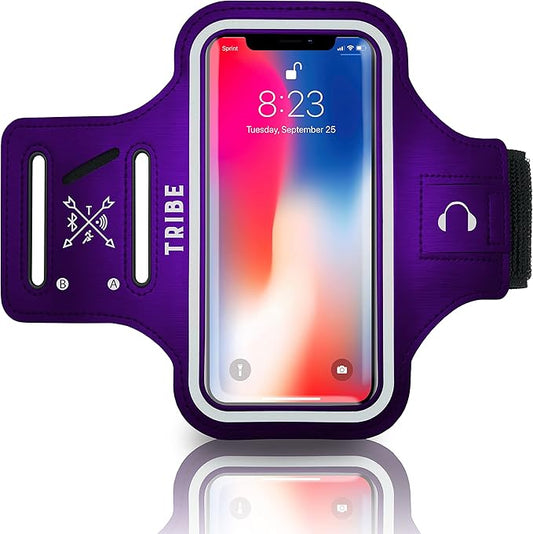 TRIBE Water Resistant Cell Phone Armband Case Running Holder for iPhone Pro Max Plus Mini SE (13/12/11/X/XS/XR/8/7/6/5) Galaxy S Ultra Plus Edge Note (21/20/10/9/8/7/6/5) Adjustable Strap & Key Pocket-StrideForce Fitness