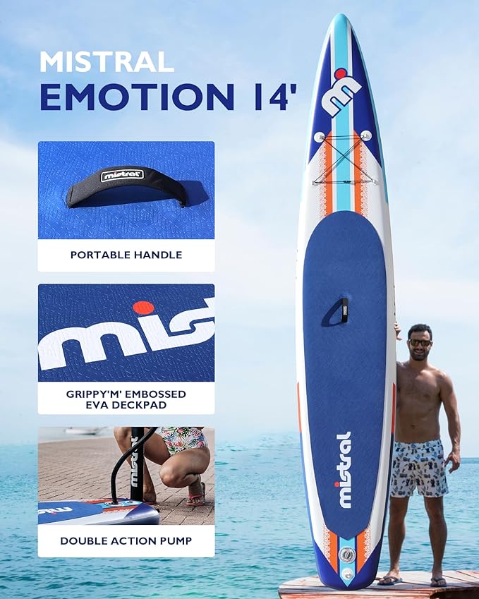 Mistral Stand Up Inflatable Paddle Board Racing & Touring Board 13'2"/ 14' Race Board, Backpack with Wheels, Durable ISUP for Youth & Adult, w/Premium SUP Accessories-StrideForce Fitness