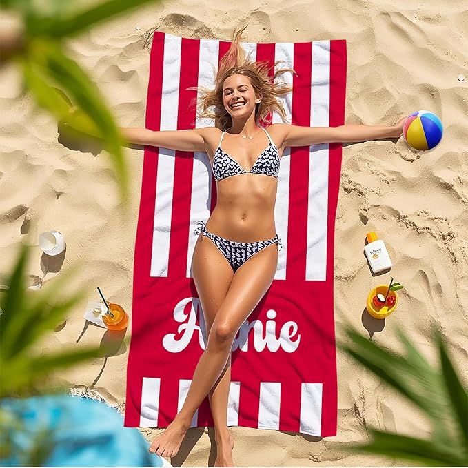 JML Personalized Beach Towel with Name, Custom Cabana Stripe Beach Towel, Customized Microfiber Pool Towel, Quick Dry & Absorbent Swim Towel for Adult,Mother's Day, Birthday, Summer Holiday,Vacation-StrideForce Fitness