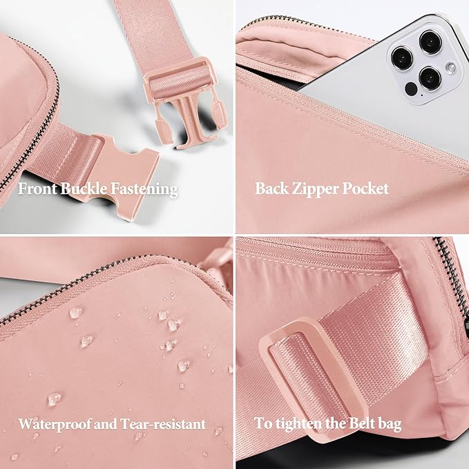 ODODOS Unisex Mini Belt Bag with Adjustable Strap Small Fanny Pack for Workout Running Traveling Hiking, Light Pink-StrideForce Fitness