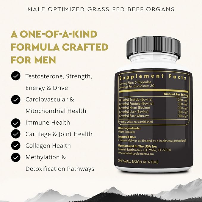Ancestral Supplements Mofo, Supplements for Men, Support for Energy Levels and Overall Men's Health and Wellness, Non-GMO Grass Fed Beef Organ Supplement with Liver, No Fillers, 180 Capsules-StrideForce Fitness