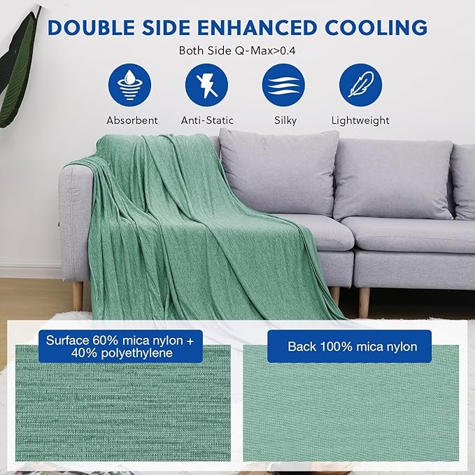 HOMFINE Cooling Blankets for Hot Sleepers - Summer Blanket Thin Lightweight Breathable Soft Double Side Enhanced Cooling for Bed Couch Sofa, Keep Cool for Night Sweats (Green, 90 x 90 inches)-StrideForce Fitness