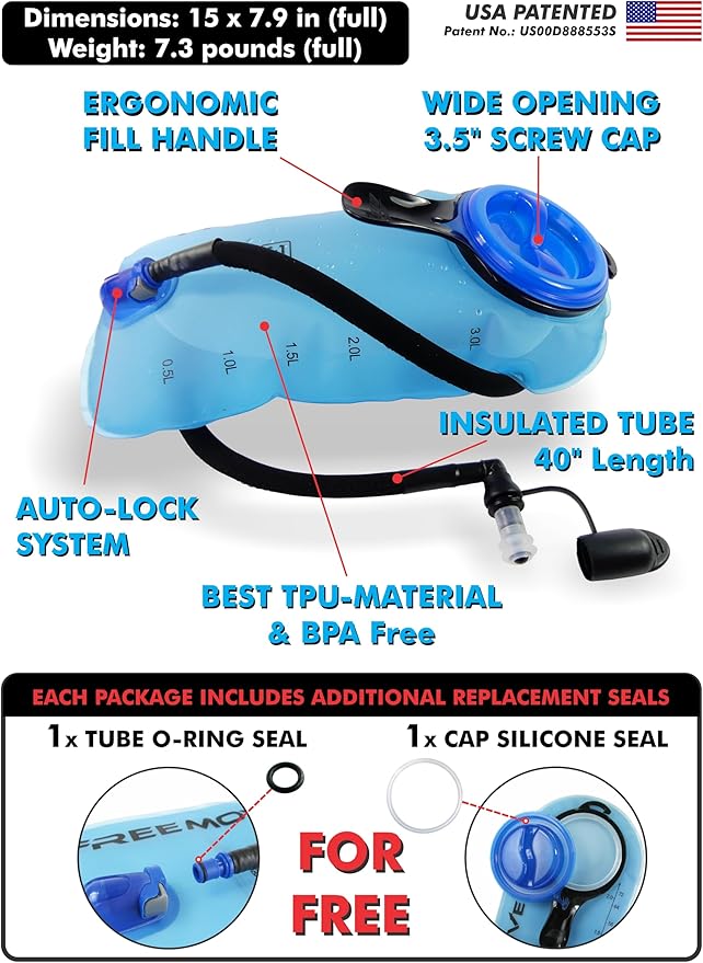 Hydration Pack with 2L or 3L Water Bladder & Cooler Bag > Keeps Drink Cool & Protects Bladders > Camelback Reservoir for Hydration Backpack, Tasteless & BPA Free, Quick Release Tube & Shutoff Valve-StrideForce Fitness