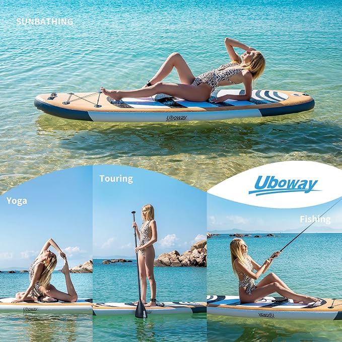 Inflatable Stand Up Paddle Board: Uboway Inflatable Kayak Paddle Board with Premium SUP Accessories, Non-Slip Comfort Deck with Backpack, Bonus Dry Bag & Hand Pump, Sup Board for Yoga Fishing Surf-StrideForce Fitness