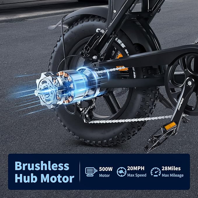 Electric Bike for Adults, Fat Tire EBike, 36V 10.4Ah Removable Battery, 500W Upgrade Motor, 20MPH Commuter Bike, V8 Mini Electric Bicycle for Mountains, Snow, Sand, Road-StrideForce Fitness