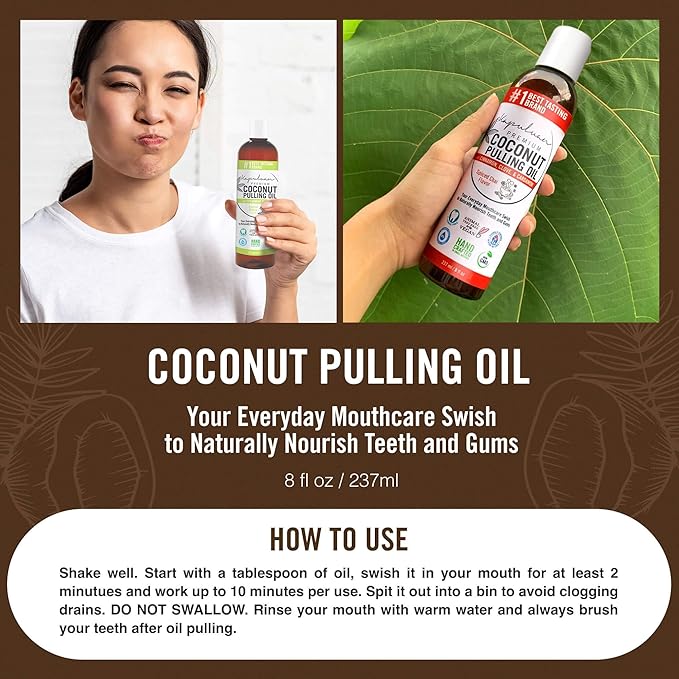 Kapuluan Coconut Oil Pulling for Teeth and Gums Mouthwash, 100% Pure and Natural, Non-GMO, Ayurvedic– with Rosemary, Thyme, and Tea Tree Essential Oil
