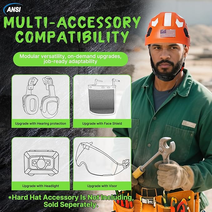 AOLAMEGS Construction Safety Hard Hat - ANSI Z89.1 Type Ι OSHA Approved Safety Helmets with Chin Straps Lightweight Reflective Vented ABS Hard Hats For Men Women Industrial Workwear 6-point Suspension-StrideForce Fitness