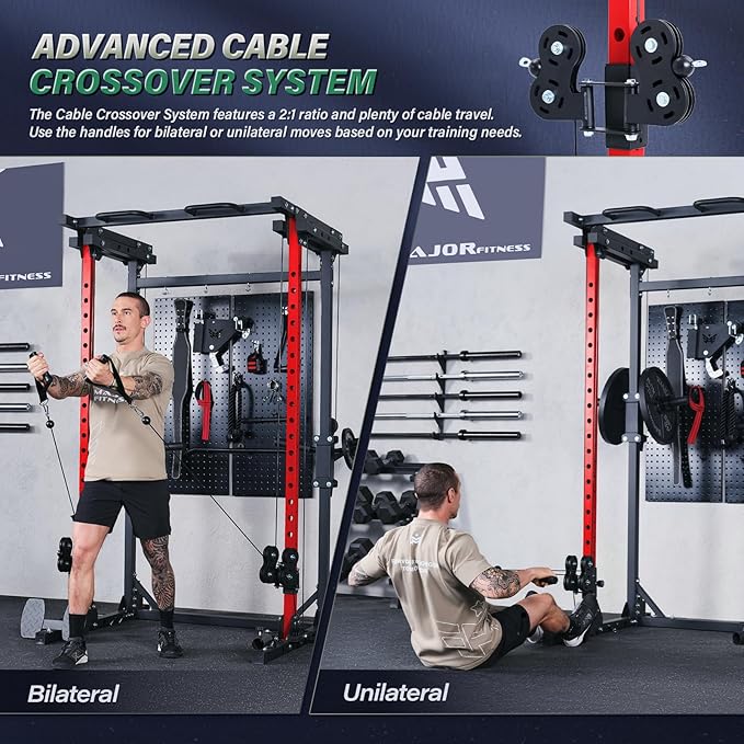 MAJOR FITNESS Drone3 Power Rack, Multi-Function Home Gym Squat Rack with Pull-Up Bar, Cable Crossover & J-Hooks, Heavy-Duty Steel Frame for Maximum Stability & Strength Training-StrideForce Fitness