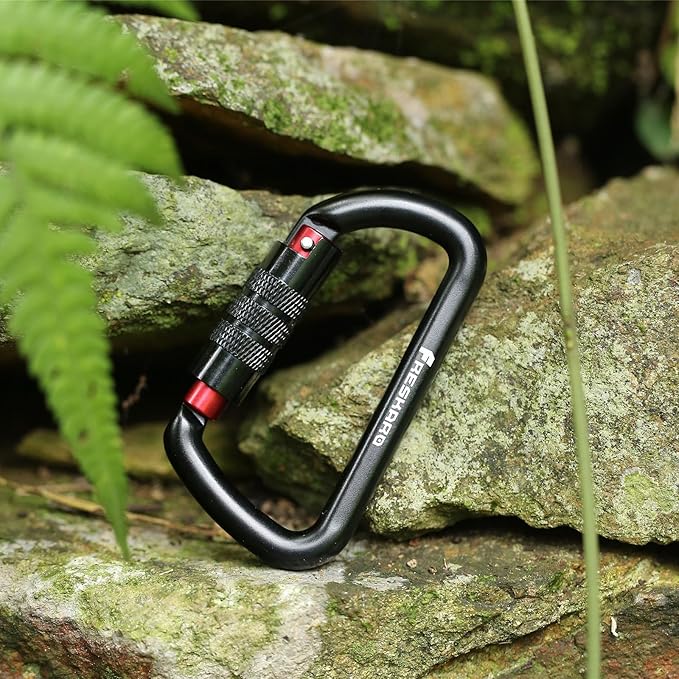 FresKaro 3inch 12kN-2698lbs Auto Locking Carabiner Clips, Solid D Shape, Heavy Duty 7075 Aluminum, Lightweight 1.09oz, Rust Proof, for Hammock, Hiking, Dog Leash, Keychain etc., Multi-Colors-StrideForce Fitness