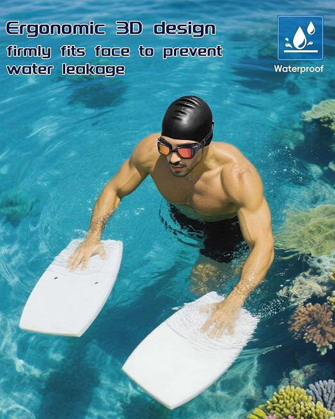 Swim Goggles, Goggles Adult with Swimming Cap, Nose Clip & Ear Plugs, UV Protection Anti-Fog Lens and Case for Adult-StrideForce Fitness