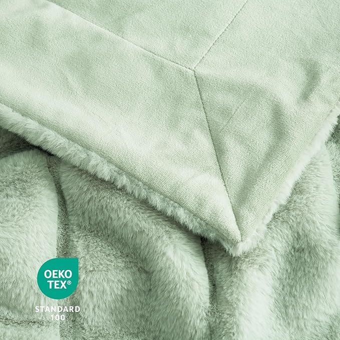 Cozy Bliss Faux Fur Throw Blanket for Couch, Cozy Warm Plush Striped Blanket for Sofa Bedroom Living Room, 90 * 90 Inches Green-StrideForce Fitness