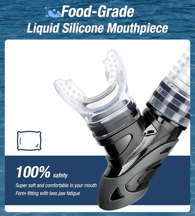 Aegend Dry Snorkel, Dive Mask Easy-Breath Free Diving Snorkel for Snorkeling Scuba Diving Freediving Swimming, with Top Dry Valve and Food-Grade Silicone Mouthpiece-StrideForce Fitness