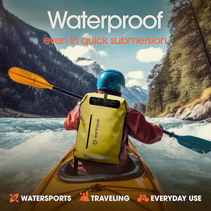 Earth Pak Waterproof Backpack - Heavy Duty Hiking Backpack - Roll-Top Closure Bag - Cushioned Dry Bag Waterproof Phone Case-StrideForce Fitness