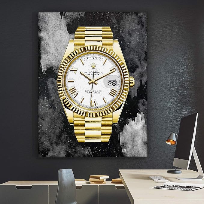 SuccessHunters Luxury Gold Watch Canvas Print Office Wall Decoration Home Decor Modern Art Prints Inspiration Motivation Inspire Entrepreneur Quote Inspirational Motivational House Decal (24" x 18")-StrideForce Fitness