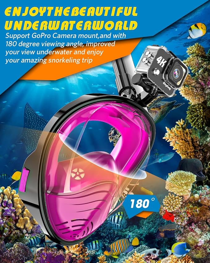 QingSong Full Face Snorkel Mask for Adults, Snorkeling Gear with Camera Mount, 180 Degree Panoramic View Snorkel Set Anti-Fog Anti-Leak-StrideForce Fitness