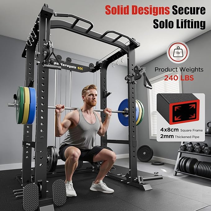 Sportsroyals Power Cage,1600lbs Multi-Function Power Rack with Adjustable Cable Crossover System and More Training Attachment, Weight Cage for Home Gym-StrideForce Fitness