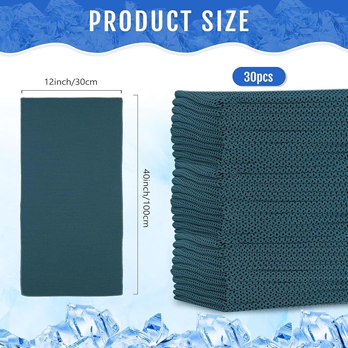 Hosuly 30 Pack Cooling Towels, 40"x12" Ice Breathable Soft Chilly Sweat Rag Microfiber Workout Rags for Gym Cooling Towels for Neck and Face for Yoga Golf Sport Running-StrideForce Fitness