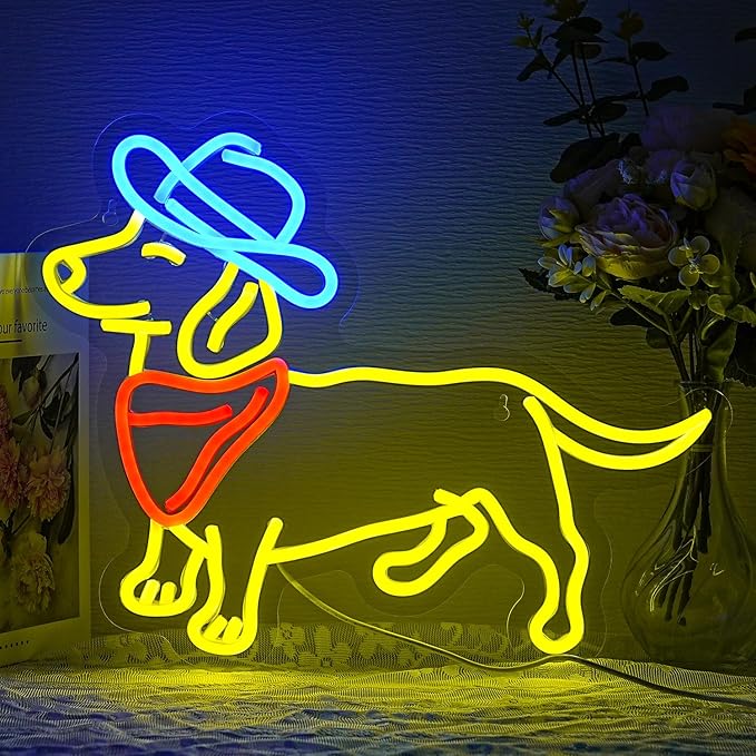 Dachshund Neon Sign for Wall Decor Cowboy Hat Neon Light Dog LED Neon Sign Colorful Neon Lights for Bedroom Zoo Pet Shop Decoration-StrideForce Fitness