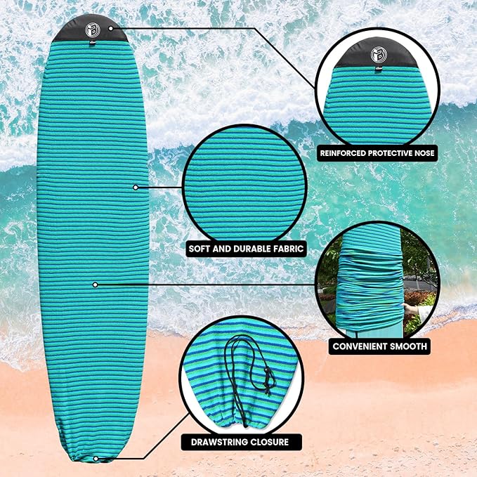 Rokia R Surfboard Sock Cover Quick-Drying Anti-Collision and Durable Surf Sock Cover - Suitable for Protective Bags of Shortboard, Longboard, Fish and HYBRID Board Choose Size & Colors-StrideForce Fitness