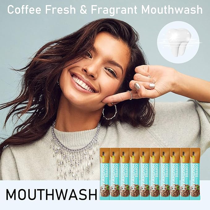 Mini Mouthwash Travel Size,Coffee Flavor Portable Individual Travel Mouth Wash for Fresh Breath, Refreshing Long Lasting Gentle Oral Care Mouthwash Packs(Pack of 20)