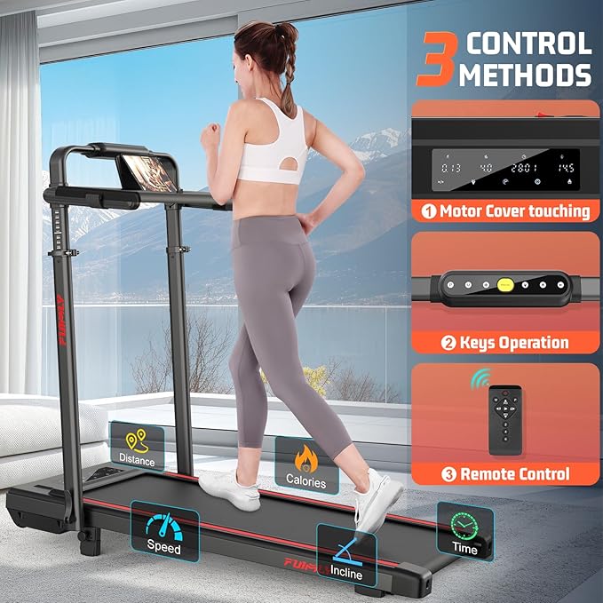 Walking Pad Treadmill with Desk Workstation, 10% Incline Foldable Treadmill with Handrail, 300lbs Capacity, 3 Control Methods, 8 in 1 Folding Treadmills for Home Office-StrideForce Fitness