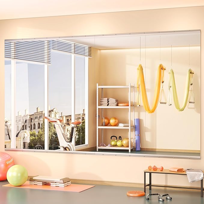 Hasipu Home Gym Mirror 48" L x 24" W - 4PCS Large Full Body Mirror for Yoga, Wall-Mounted Mirrors for Fitness, Garage, Dance Studio, 0.16in Tempered Glass Frameless-StrideForce Fitness