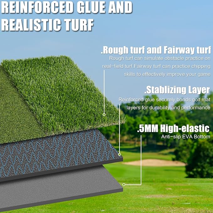 SIOTMERA 23x16IN & 5x4FT Golf Mat, Dual-Turf Golf Hitting Mat with High-Elasticity EVA Anti-Slip Bottom, Anti-Deformation,Reinforced Glue, Ideal for Swing,Chipping Practice,Indoor/Outdoor-StrideForce Fitness