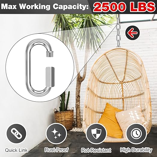 M12-12 Pack 4.17“ Quick Links Chain Connectors, 1/2" Galvanized Chain Locking Carabiners Hooks, 2500LBS Heavy Duty Thread Quick Link Clips, Twist Oval Keychain D Shape for Swing, Camping-StrideForce Fitness