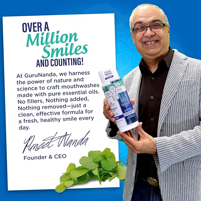 GuruNanda Teeth Whitening Dual Barrel Oxyburst Mouthwash - Alcohol & Fluoride Free, Hydrogen Peroxide to Promote Whiter Teeth - Wild Mint - 32 Fl Oz