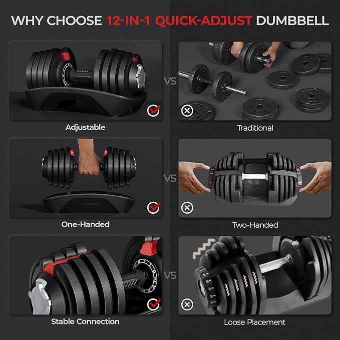 Yaheetech Adjustable Dumbbell Set 28/40/52.5/90LBS Adjustable Dumbbells Fast Adjust Dumbbell Weight Set with Anti-Slip Handle and Tray for Men/Women Home Gym Strength Training Equipment Single/Pair-StrideForce Fitness