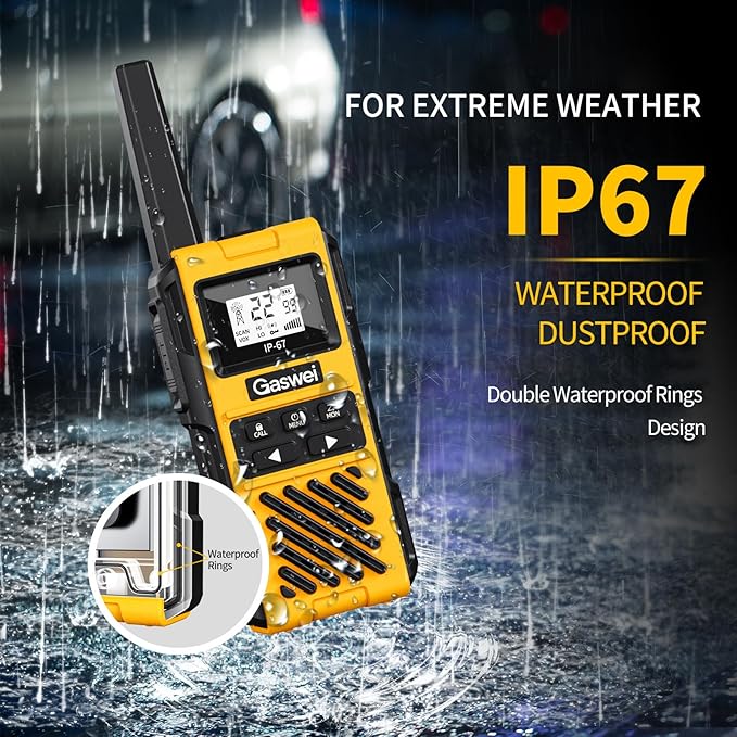 G1pro IP67 Waterproof Floating Walkie Talkies Long Range for Adults,Heavy Duty Two Way Radio with Double Watch,FM Radio,VOX,USB-C,SOS & NOAA Weather Alerts,Rechargeable Lithium Battery(4 Pack)-StrideForce Fitness