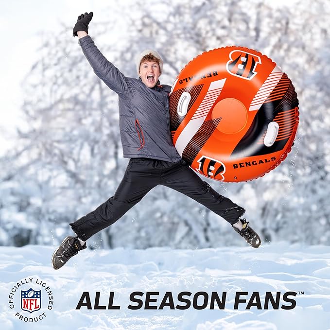 NFL Snow Tube, Heavy Duty Inflatable Sled for Tubing, Fun Winter Toys for Kids & Adults, Football Gifts for Boys - Cincinnati Bengals-StrideForce Fitness